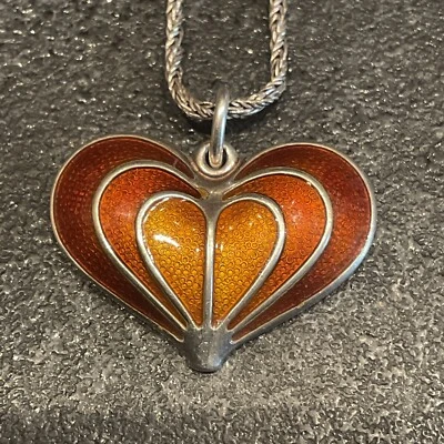 David Andersen Norwegen Sterling 925 Orange Emaille Herz Anhänger - Bild 1 von 4