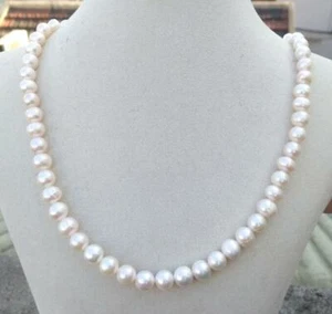 Collana di perle 19" 7-8mm AAA perfetta Akoya quasi bianche chiusura a P in oro 14k - Foto 1 di 4