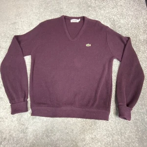 Vintage Izod Lacoste Sweater Mens Medium Purple Acrylic Long Sleeve VNeck Shirt - Picture 1 of 10