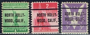 1940-43 3 War & Defence precancel ERRORS f/NORTH HOLLYWOOD CA 258 Scarce! - Picture 1 of 1
