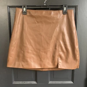 HOLLISTER Brown Ultra High Rise Faux Leather Skirt w/ Slit Size L /NWT - Picture 1 of 5