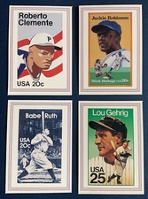 1989 USPS BASEBALL LEGENDS STAMP CARDS BABE RUTH, GEHRIG, CLEMENTE, ROBINSON