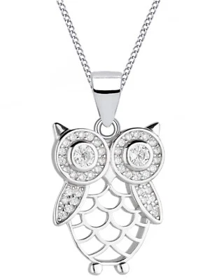 Halskette Kinder Eule Anhänger Kette 925 Silber Zirkonia Mädchen Echtschmuck - Bild 1 von 4
