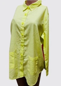 TEEZHER BUTTON DOWN SHIRT COTTON WOMEN LONG SLEEVE POCKETS YELLOW COLOR SIZE S - Picture 1 of 15