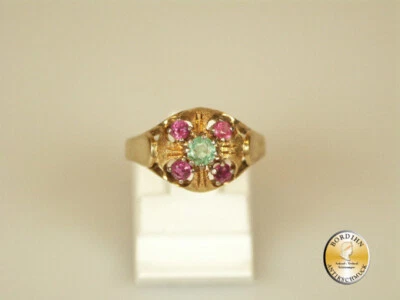 Ring 14 Karat Gold Rubin Smaragd Goldring Edelsteine Schmuckring Damen - Bild 1 von 4