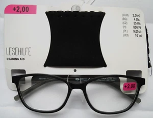 Lese-Brille mit Etui - Lesehilfe - Reading Aid - schwarz + 2,00 - Neu - Bild 1 von 3