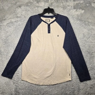 Camisa Volcom Henley Para Hombre Grande Azul Crema Manga Larga Informal Ligera -Mancha Foto 1 de 4