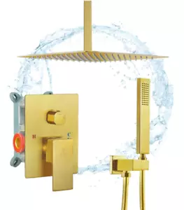 Juego de Grifo de Ducha Dorado Cepillado Sistema Cabezal de Ducha Lluvia Combo con Válvula Mezcladora - Imagen 1 de 5