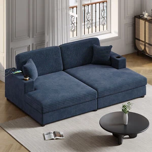 86.5" Oversized Loveseat Chaise Lounge Sectional Sofa Bed Corduroy Sleeper Sofa - Picture 1 of 12