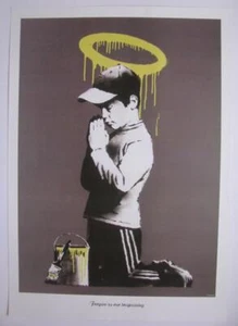 FORGIVE US OUR TRESPASSING POSTER BANKSY GRAFITTI BOY PRAYING 2021 - Picture 1 of 5