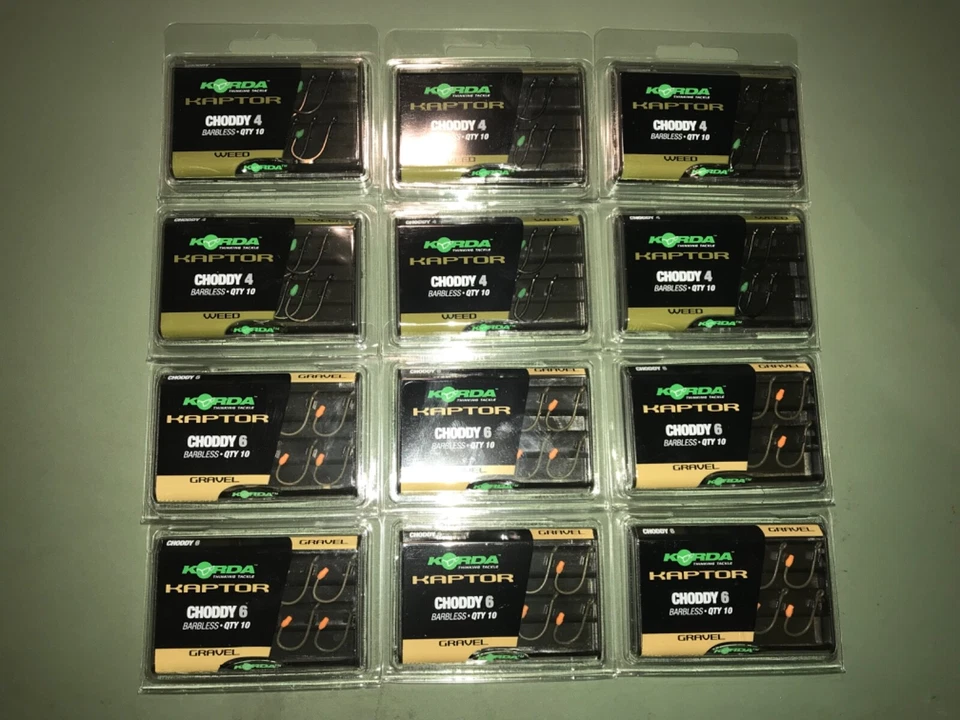 12 PAQUETES Korda Kaptor Tamaño 4 y 6 Choddy Barbless Carpa Ganchos 120 GANCHOS Foto 1 de 3