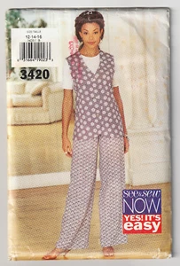 Pantalones Butterick See&Sew 3420 chaleco patas anchas 12-14-16 patrón fácil de coser sin cortar - Imagen 1 de 2