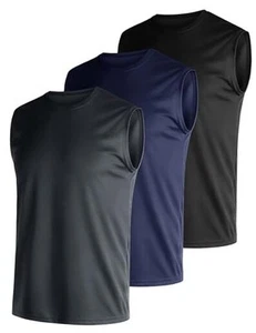 Mens 3 Pack Quick Dry Tank Tops, Moisture Wicking, Mesh Lightweight T-Shirts, - Picture 1 of 7