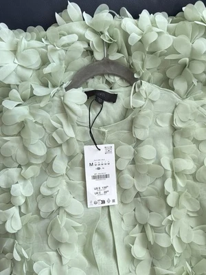 ZARA Mint Green Textured Floral Fabric Petal Coat Size M Bloggers Fave 3920/282 - Image 1 of 4