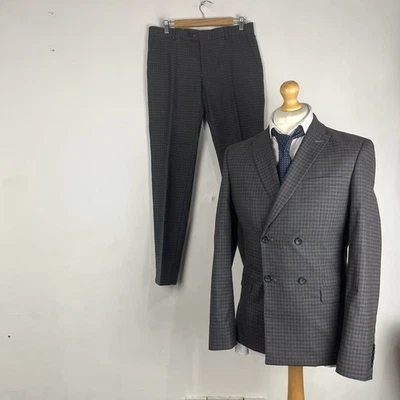 SIGUIENTE 3 Piezas Traje Para Hombre 38R Gris Oscuro 32W 31L Ajuste Ajustado Multicolor Cuadros Foto 1 de 4