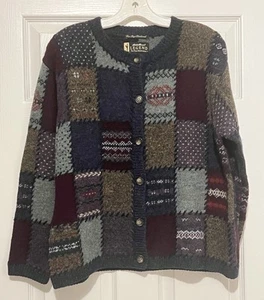 Vintage Eddie Bauer Damen Legend Deer Bay Patchwork Strickjacke 100% Wolle Gr. PL - Bild 1 von 8