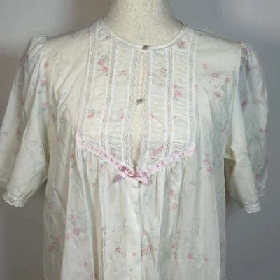 Camisón Floral Barbizon Grande Blanco Rosa Plisado Encaje Ribete Vestido de Noche Chemise Foto 1 de 4