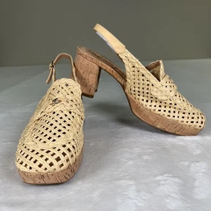 Aerosoles Platform Slingback, Natural Raffia Fabric Heels Size 8.5 Straw Look FS - Picture 1 of 14