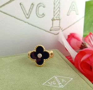 Van Cleef & Arpels schwarzer Onyx Diamant 18K Gelbgold Ring sehr guter Zustand mit Box - R11095 - Bild 1 von 9