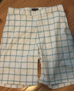 Cypress Club Shorts Mens 32 White Blue Plaid Lightweight Performance Chino - Picture 1 of 6