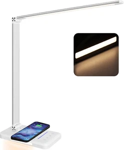LED Desk Lamp with Night Light, Fast Wireless Charger, USB Charging Port, 10 Bri - Picture 1 of 9