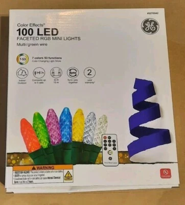 100 GE Color Effects Diamond Faceted RGB Min LED Lights w/Remote - 5270942 - NEW - Image 1 of 4