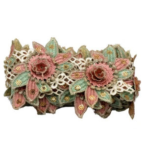 10Yards 3D Flower Lace Trim Embroidery Sequin Floral Ribbon DIY Sewing Craft - Picture 1 of 7