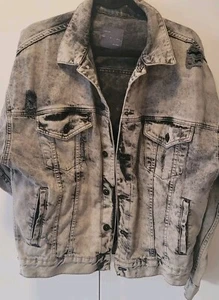 Zara Acid Wash Denim Jacket Black Mens Distressed Sz LARGE - Picture 1 of 7