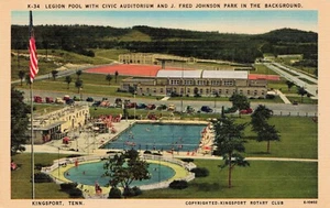 Legion Pool With Civic Auditorium  Kingsport TN Vintage Linen PC - Picture 1 of 2