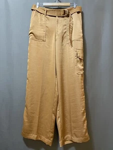 NWOT DKNY Women Belted Zip Front Hi-Rise Cargo Wide Leg Pants Size 10 Tangerine - Picture 1 of 12