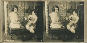 Two playful semi nude women antique risque stereo view photo - Picture 1 of 1