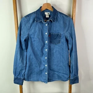 Levi's Top Womens Medium Blue Denim Button Up Long Sleeve Casual Cotton Pocket - Picture 1 of 11