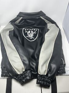 Vintage Oakland Las Vegas Raiders Jacket Faux Leather Men's Size Large NFL