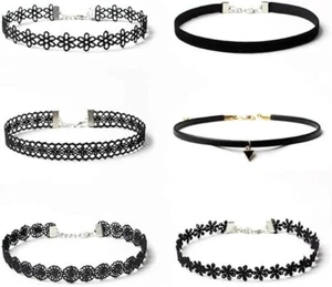 Black Velvet Choker Set Classic Gothic Lace Chokers Necklace for Women and Teen - Picture 1 of 2