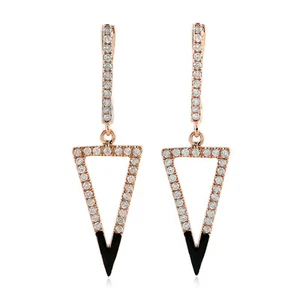 Esmalte Pavé Diamante Forma Triangular Pendientes Largos 14K Rosa Oro Fino Joyas - Imagen 1 de 5
