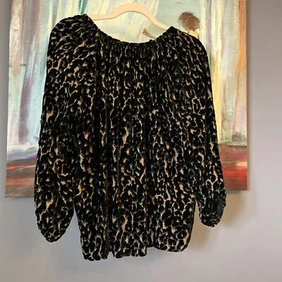 Camisa Tucker Talla S Para Mujer Burnout Estampado Animal Abotonada Negra Marrón💖 Foto 1 de 4