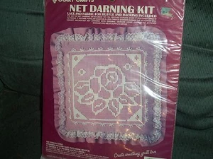 Vogart Crafts Net Darning Kit VICTORIAN ROSE  14" X 14" Pillow with Ruffles NIP - Picture 1 of 1
