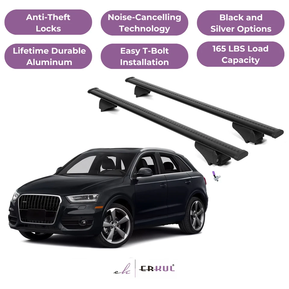 Barras transversales de techo ERKUL para Audi Q3 2015-2018 con rieles empotrados - negras Foto 1 de 4