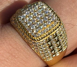 Mens Hip Hop Engagement Ring 14k Yellow Gold Finish 1.50 Ct Lab Created Diamond - Picture 1 of 8