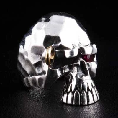 RUBY RED EYE PUNK SKULL 925 STERLING SILVER RING GOTHIC BIKER MENS NEW JEWELRY - Image 1 of 4