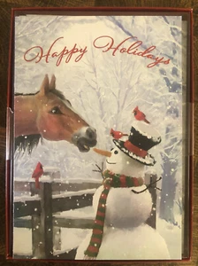 Juego de 10 tarjetas de árbol magro de Navidad, FELICES FIESTAS, CABALLO, MUÑECO DE NIEVE, CARDENALES - Imagen 1 de 3