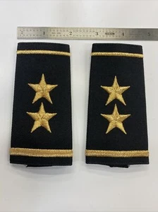 Police/Fire 2 Star Epaulettes - Dark Gold Insignia Black Fabric- Vel-Cro Closure - Picture 1 of 3