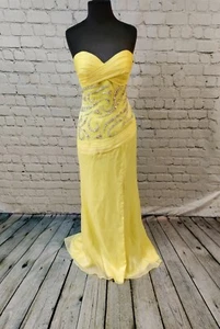 G1181 LANDA 990 SZ 6 LEMON PUFF BEADED FORMAL PARTY GOWN DRESS - Picture 1 of 10
