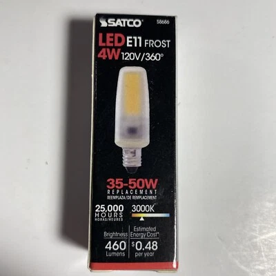 Satco 4W; 3000K; Warm White; 480l; E11 Base; 120V; Dimmable LED Miniature Bulb - Image 1 of 4