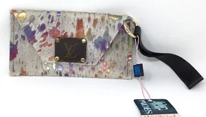 Gradient Rainbow White Leather Upcycled Patch Petite Snap Logo Patches Wristlet - Picture 1 of 4