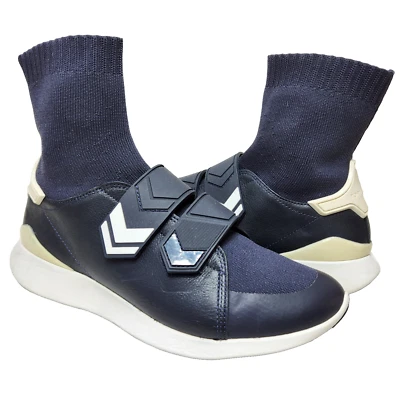 TORY BURCH Deportivas Chevron Correa Calcetín Tenis Talla 7 Cuero Azul Marino Parte Superior Alta 52277 Foto 1 de 4