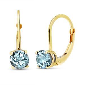14K. SOLID GOLD LEVERBACK EARRING WITH AQUAMARINES (Yellow Gold)