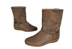 Vtg Shearling Wedge Boots Bass Brown Leather 8.5 80s Ankle Mid Calf Warm Bootie - Picture 1 of 11