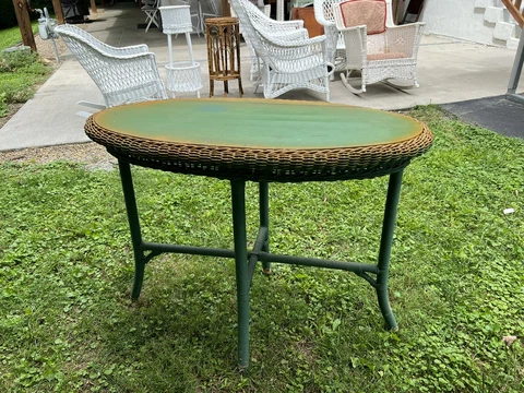 Antique Beautiful Wicker Green Lamp Table￼ Cover