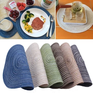 1Pcs Round Woven Braided Placemat Dining Kitchen Table Mat Washable Non-Slip ↷ - Picture 1 of 18